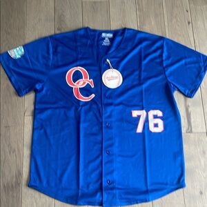 Blue Baseball Jersey with Red Accents